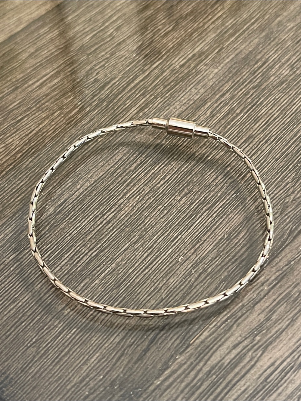 Vintage Silver-tone Cardano Chain Bracelet with Cylindrical Magnetic Clasp 7.5”